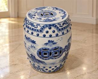 Traditional Blue & White Porcelain Garden Stool