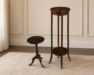 Tall, Round Wooden Plant Stand & Mall Vintage Wooden Wine Table