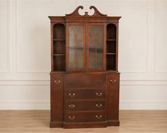 Vintage Mahogany Breakfront Secretary China Cabinet