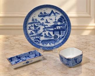 Three (3) Landscape-Style Ceramic Ware