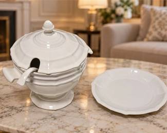 Two (2) White Ceramic Soup Tureen & Underplate