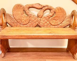 Beautiful Carved Wooden Swan Bench