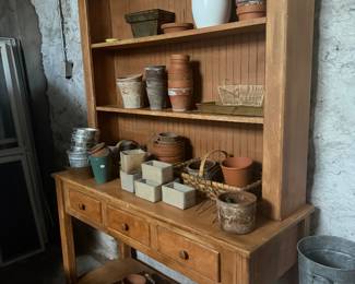 Hutch, assortment of gardening/planting pots