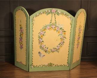 Hand-Painted Three-Panel Wooden Folding Screen