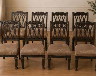 Eight(8) Antique Dark Wood Dining Chair