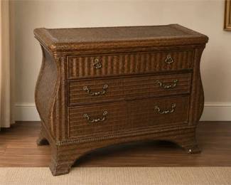 Vintage Woven Rattan & Wicker Bombe-Style Accent Chest