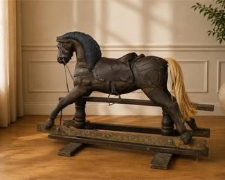 Vintage, Hand-Carved Wooden Rocking Horse