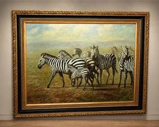 Herd of Zebras Landscape Oil Canvas