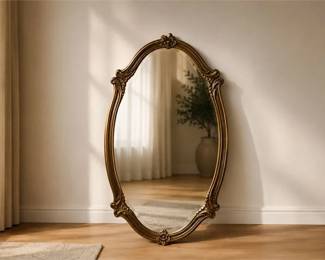 Vintage-Style Ornate Gold Oval Wall Mirror