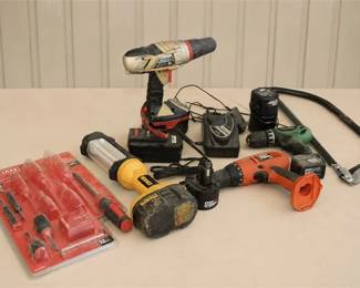 Assortment Of Cordless Power Tools, Batteries, Chargers, & Hand Tools