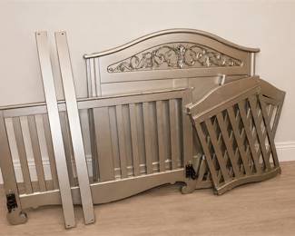 Disassembled Ornate Wooden Baby Crib