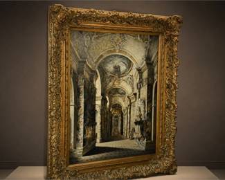 Grand Architectural Hall Gold-Framed Painting