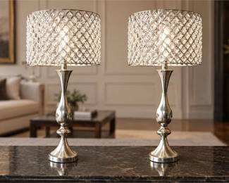 Two (2) Silver-Tone Metal Table Lamps