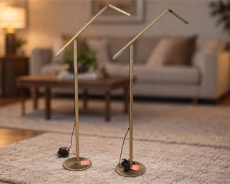 Pair of Mid-Century Style Adjustable Brass LED Floor Lamps (need to be repaired)