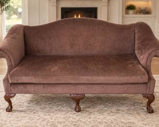 Vintage Chippendale-Style Upholstered Mahogany Sofa
