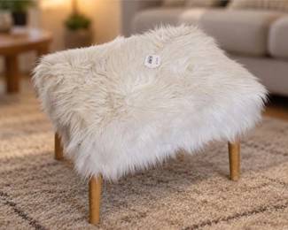 White Faux-Fur Square Accent Stool
