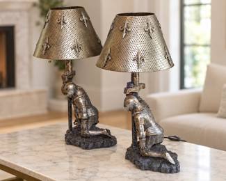 Pair of Ebros The Accolade Kneeling Knight Table Lamps