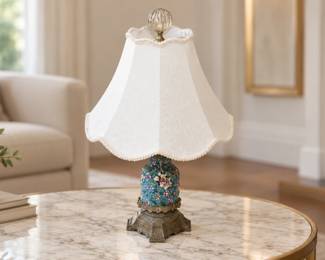 Blue Floral-Patterned Ceramic Table Lamp