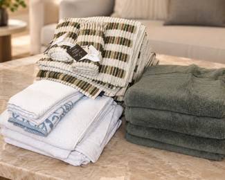 Group Folded Textile Items & Patterned Towels
