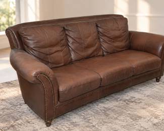 Classic Nailhead Trim Brown Leather Sofa