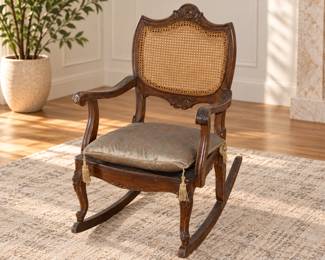 Cane-Webbed Wooden Rocking Chair