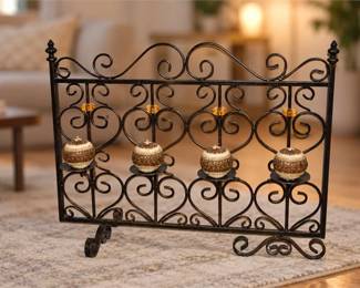 Dark Wrought Iron Scrollwork Fireplace Screen