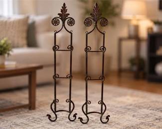 Pair of Bronze Metal Wall-Mount Vertical Plate Racks