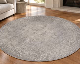 Gray Vintage-Style Round Area Rug