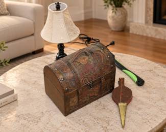 Four (4) Wooden Decorative Treasure/Lamp/Bellows