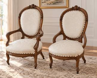 Pair of Victorian balloon-back parlor armchairs
