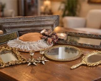 Gold-Tone Vanity Mirror & Items