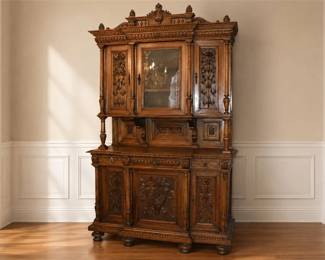 Dark Wood Antique Hutch Cabinet