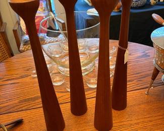 Wooden mid-century, modern candlesticks