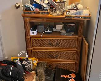 Two vintage rattan end tables