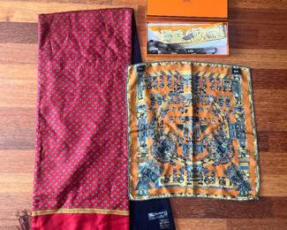 Burberry, Hermès scarf and twilly