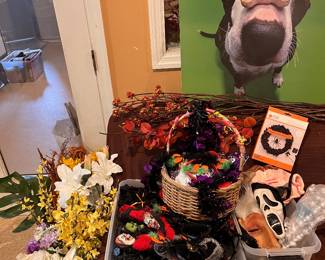 Lots of Halloween decor, fake flowers