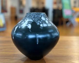 “Ebb and Flow”, an original pottery vase by listed Oregon artist, Rebecca Arthur. Signed underneath as shown in photos and measures, 9” H x 9” W x 9” D.