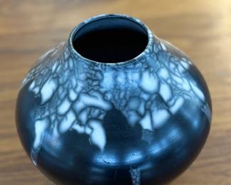 “Ebb and Flow”, an original pottery vase by listed Oregon artist, Rebecca Arthur. Signed underneath as shown in photos and measures, 9” H x 9” W x 9” D.