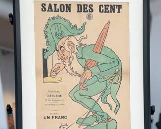 “Salon Des Cent”, an original color lithograph and letterpress poster by listed artist, Henri-Gustave Jossot circa 1894. Comes professionally framed and measures in frame, 29.25” H x 22” W. Accompanied with a condition report and fair market appraisal as shown in photos.