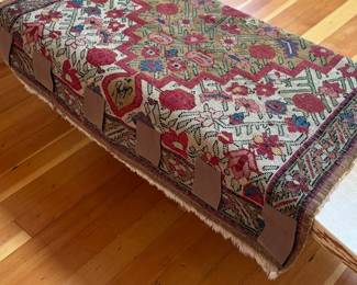 This lot features a late 19th century Karabagh Christian prayer rug. Hand knotted wool, tan floral vine border, and measures 51” x 38”. Condition report and fair market appraisal from 22/23 provided in photos.