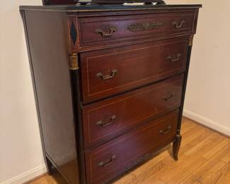 Rway (Northern Furniture Co) French Empire-Style Mahogany 4 Drawer Highboy Dresser (36"W x 21"D x 46"H)with Matching Mirror (24"W x 42"H)