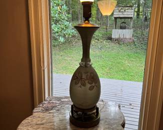 Vintage Hollywood Regency Style Frosted Floral Motif Table Lamp (34"H / 2 Available)