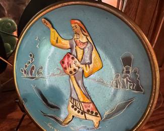 MCM Enameled Decorative Brass Plate