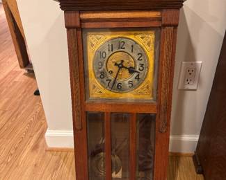 Antique German Wooden Wall-Hanging Regulator Clock