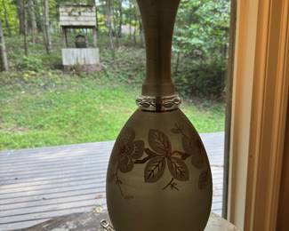 Vintage Hollywood Regency Style Frosted Floral Motif Table Lamp (34"H / 2 Available)