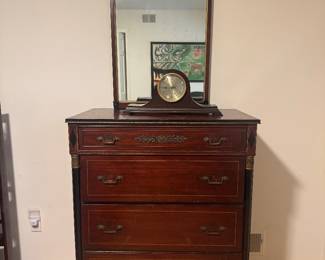 Rway (Northern Furniture Co) French Empire-Style Mahogany 4 Drawer Highboy Dresser (36"W x 21"D x 46"H)with Matching Mirror (24"W x 42"H)
