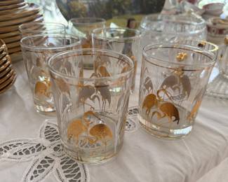 MCM Culver Ltd Gold Crane Old Fashioned Glasses (7pc)