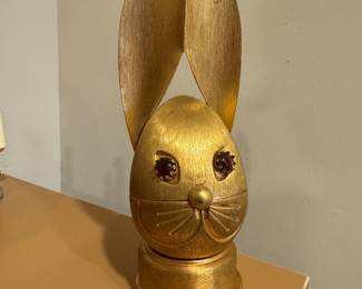 Vintage Brushed Gold Bunny Rabbit Coin Bank & Music Box by Napier