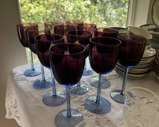 Artisan Hand Colored Purple & Blue Water Glasses (12pc)
