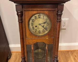 Antique German Pillar-Style Regulator Wall Clock